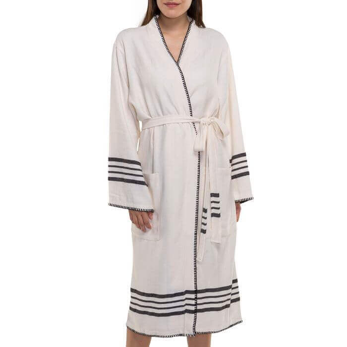 Buldano Organic Turkish Cotton Kimono Bathrobe — Lightweight Spa & Home Robe