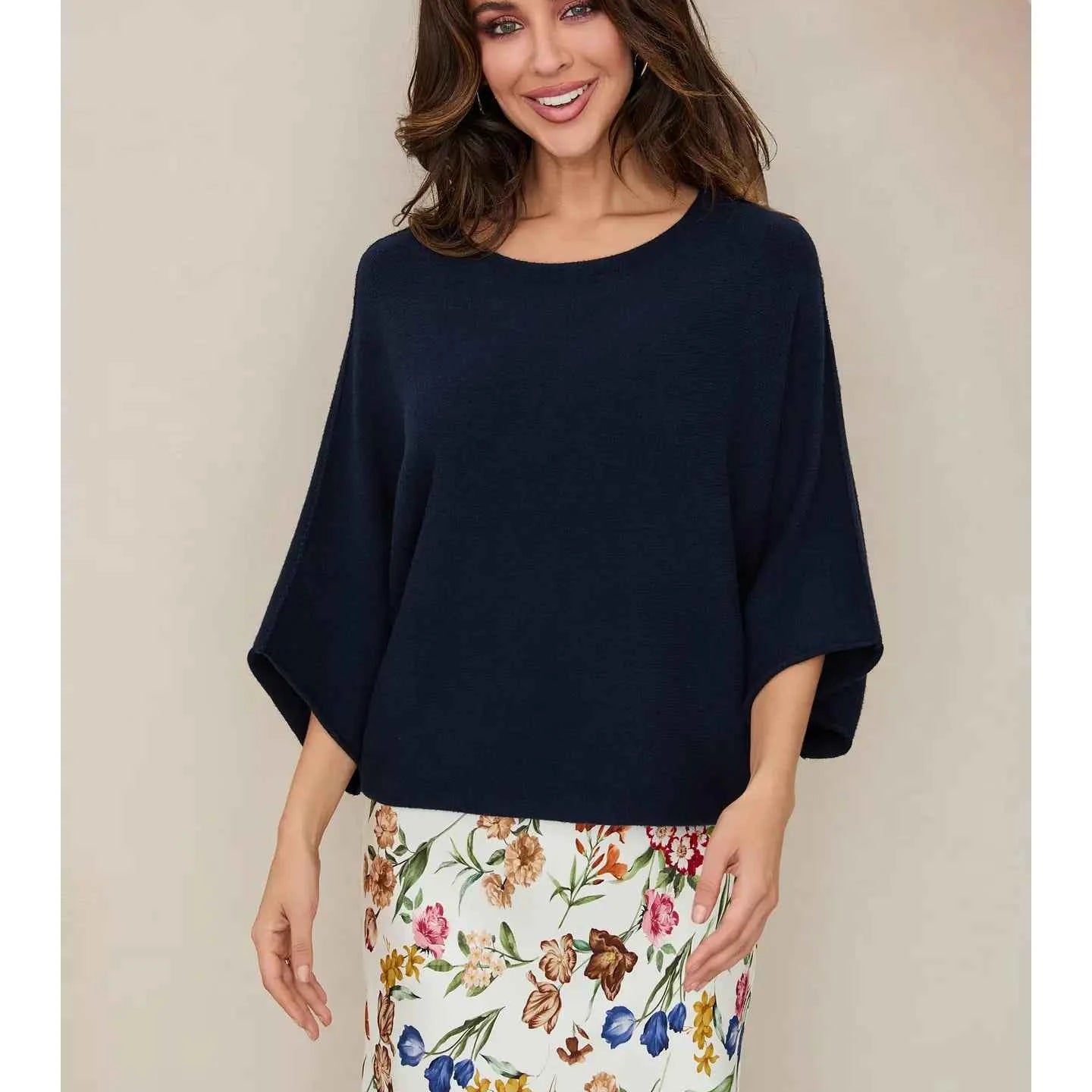 Crew neck batwing sleeve knit top | milio milano