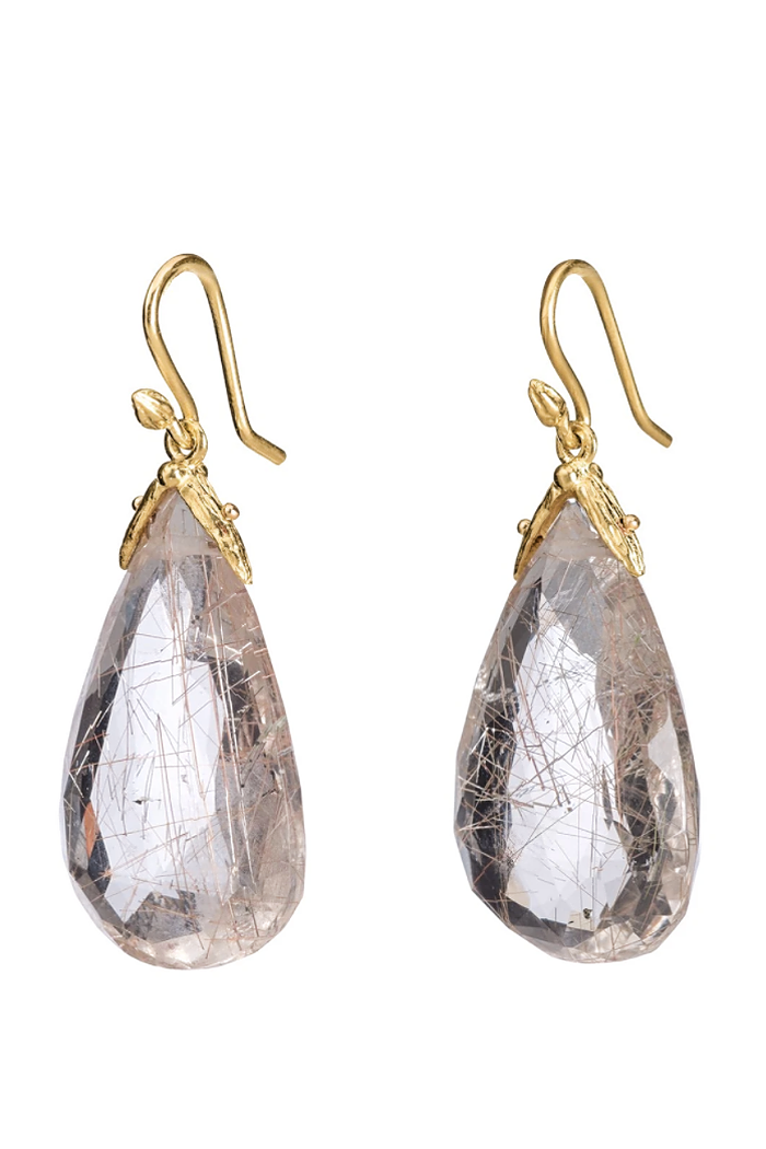 Faceted Oval Rutilated Quartz Petal Earring 14x18x6mm 18k | Gabrielle Sanchez