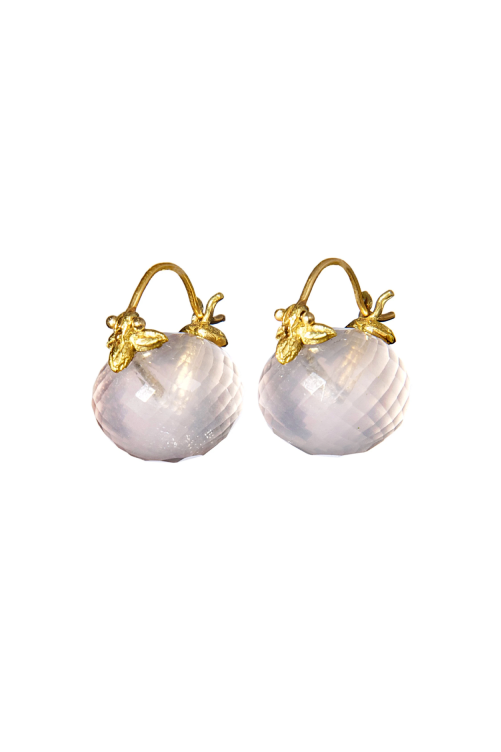 Round Smooth Rose Quartz Flyer Earring 12-13mm 18k | Gabrielle Sanchez
