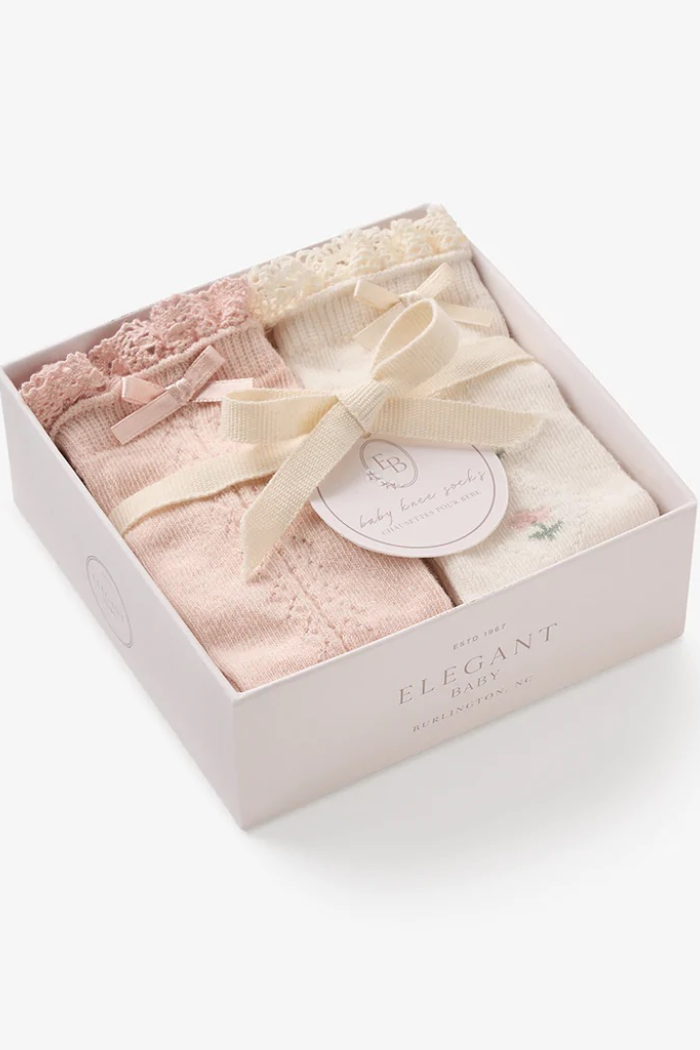 Floral Knee-High Non-Slip Baby Socks 2-Pack | Elegant Baby