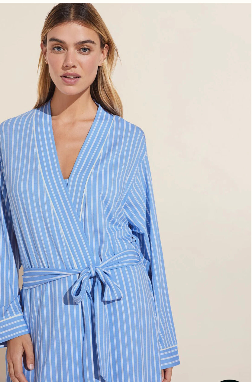 Eberjey Gisele Long Robe — Nordic Blue & White Stripes