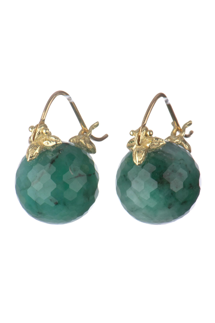 Gabrielle Sanchez 12mm Rounded Faceted Emerald 18k Flyer Earring GS508Em