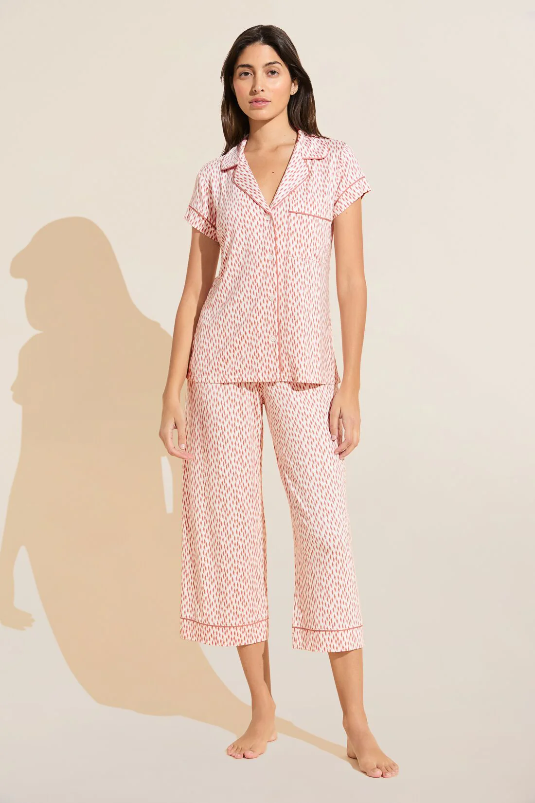 Eberjey Gisele TENCEL Modal Short Sleeve Cropped PJ Set — Double Diamond Rouge
