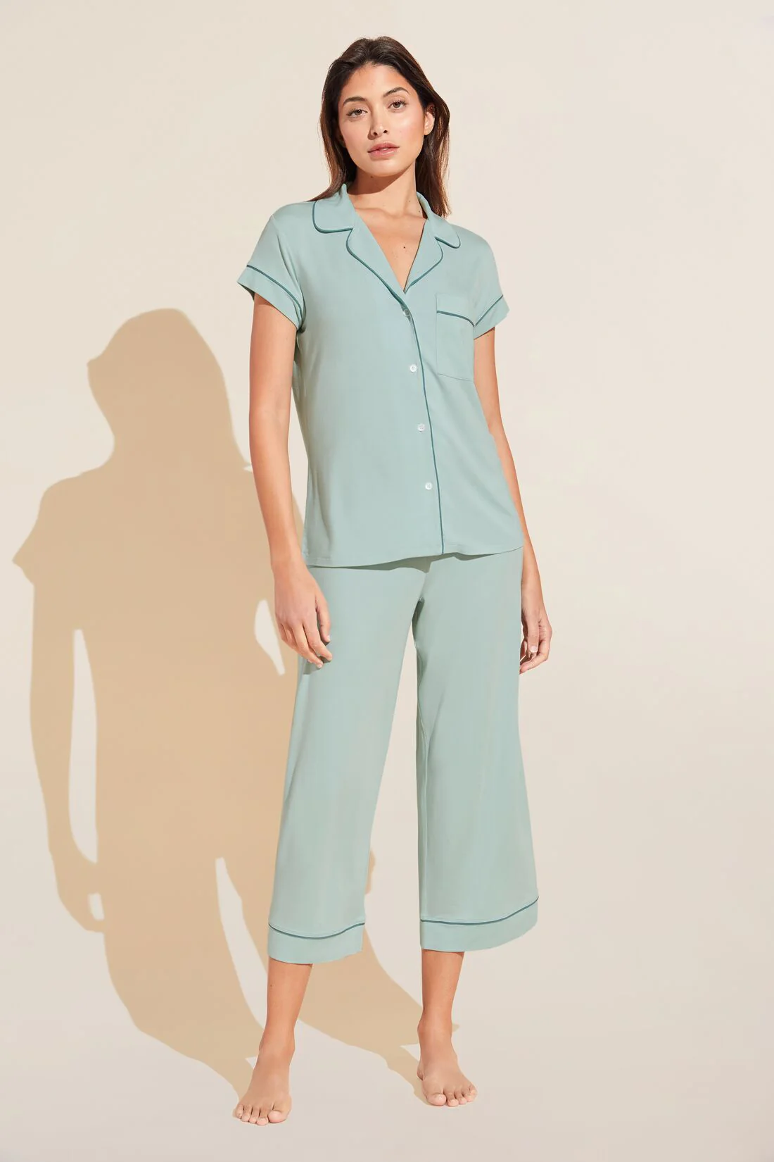 Eberjey Gisele TENCEL Modal Short Sleeve Cropped PJ Set — Surf Spray/Agave