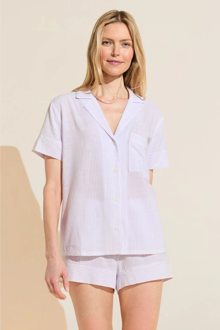 Eberjey Nautico Shortie Short PJ Set White Lavender - front