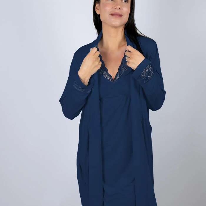 Elegant Lace Cuff Attached Belt Robe