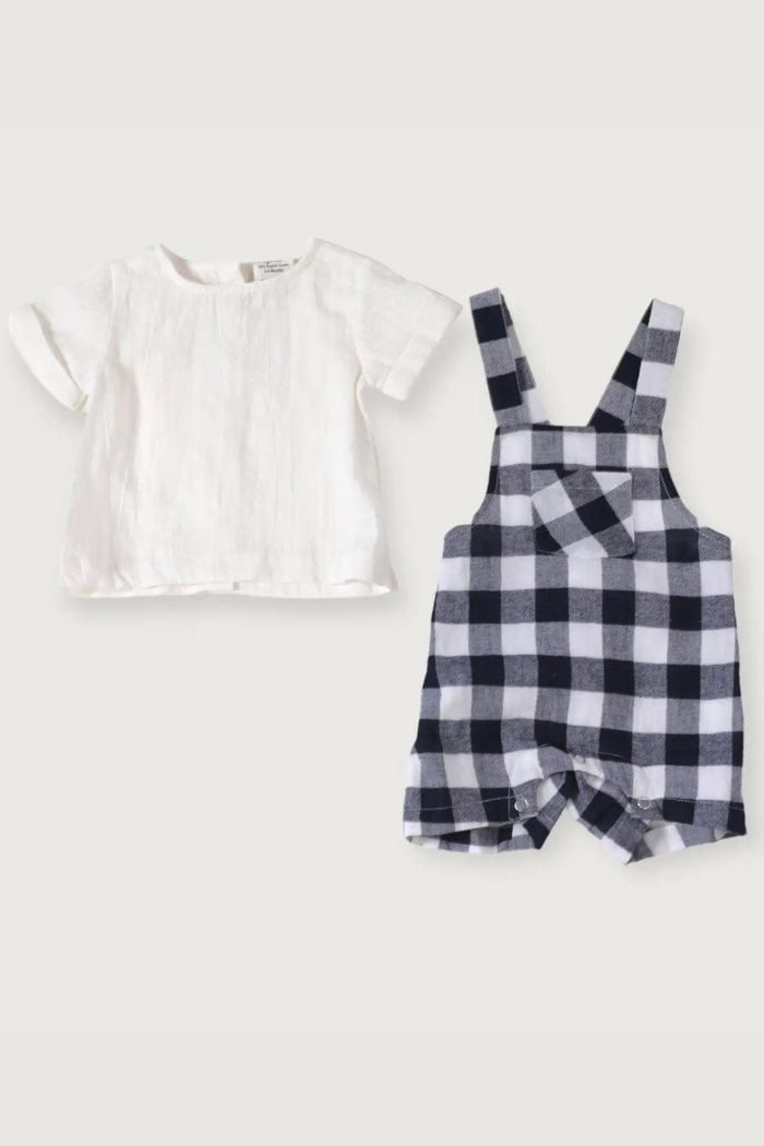 Raphael Checker Gingham Romper & Shirt Set (Organic Cotton) | Viverano Organics