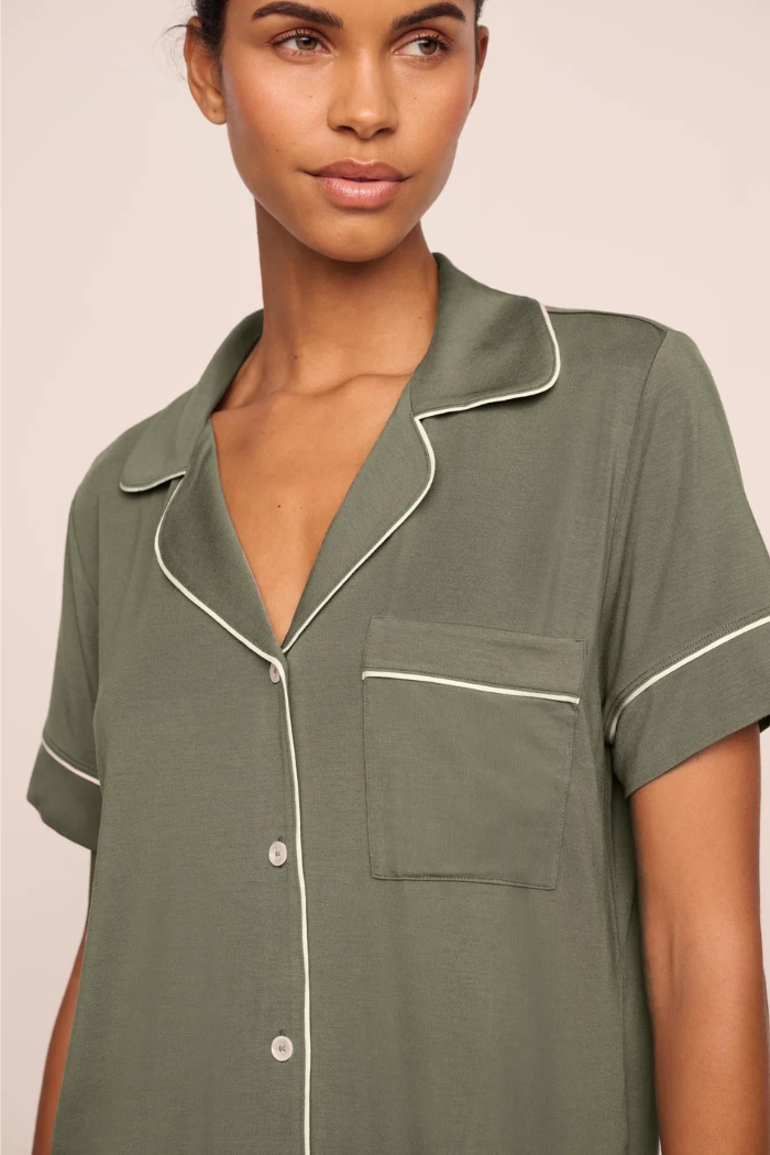 Eberjey Gisele Relaxed Short PJ Set — Smokey Olive/Ivory