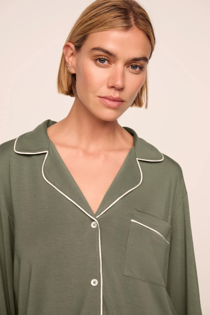 Eberjey Gisele TENCEL Modal Long PJ Set Smokey Olive Ivory - detail