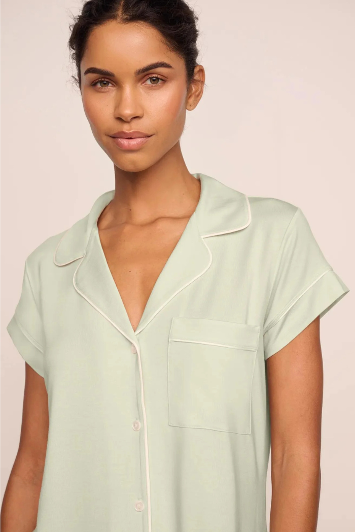 Eberjey Gisele Short Sleeve Cropped PJ Set Mint Cream Ivory - detail