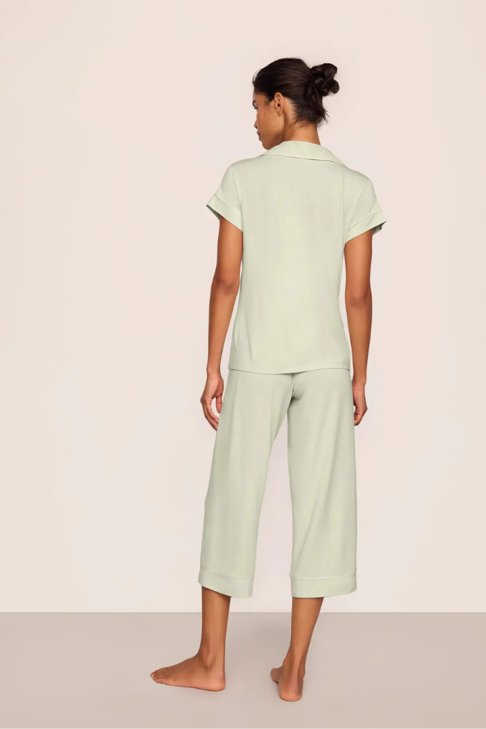 Eberjey Gisele Short Sleeve Cropped PJ Set Mint Cream Ivory - back