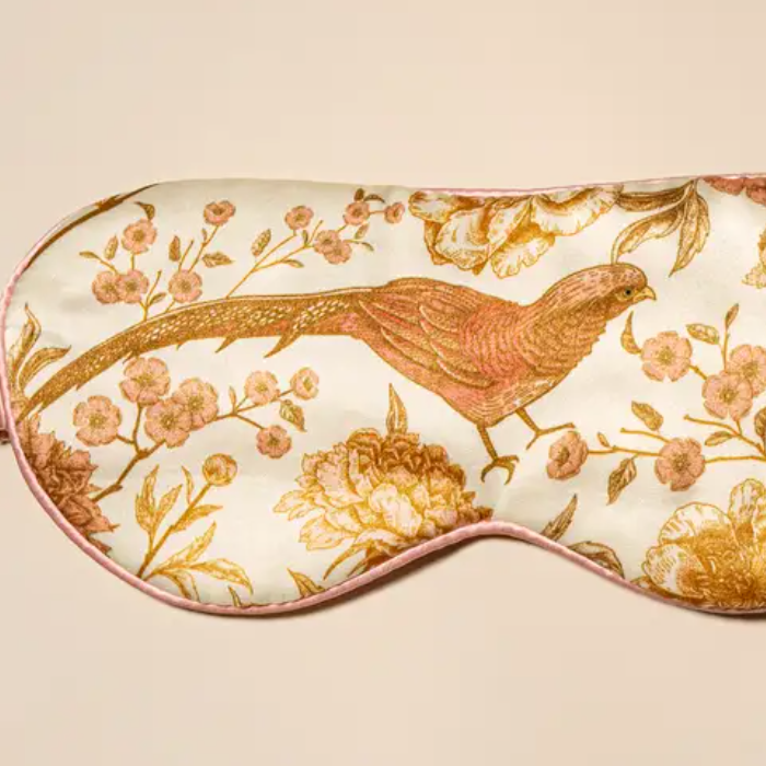 Muraki Gold Parrot Printed Silk Eye Mask