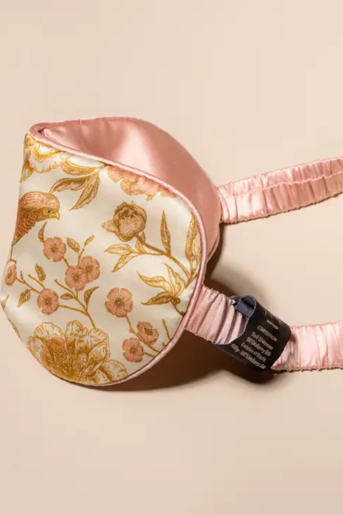 Gold Parrot Printed Silk Eye Mask
