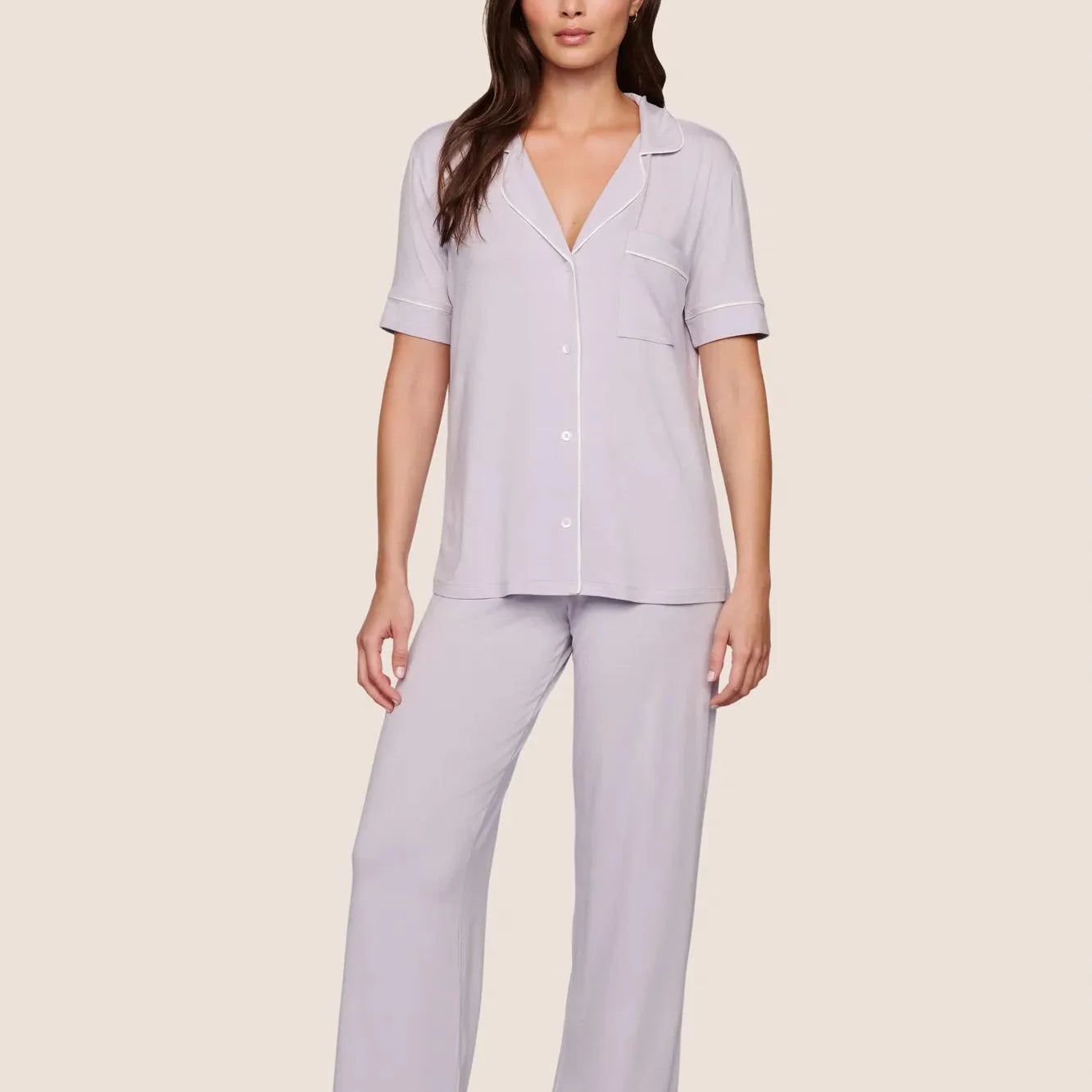 Gisele TENCEL™ Modal Short Sleeve and Pant Pajama Set Thistle/Ivory