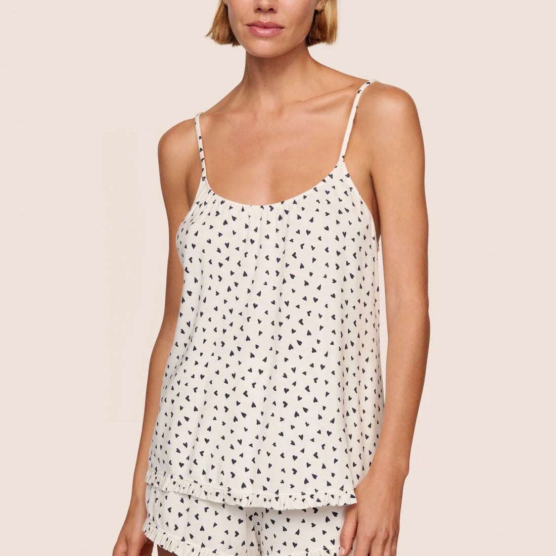 Eberjey White / Black Hearts Ruffle Cami Short Set