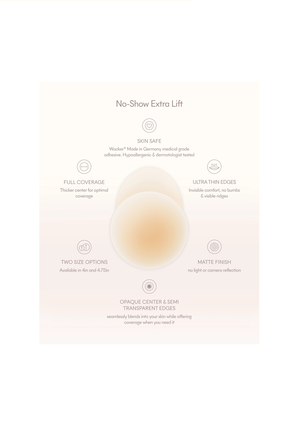 No-Show Extra Lift | Reusable Adhesive Lifting Nipple Covers | No 3 Buff