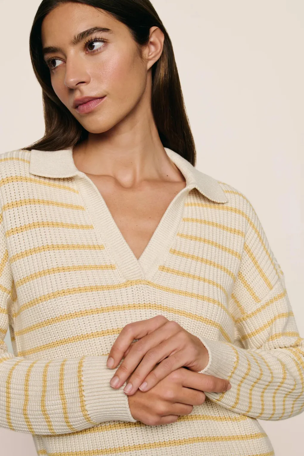 Coastal Cotton Polo Stripe Sweater Short Set — Almond & Marigold | Eberjey