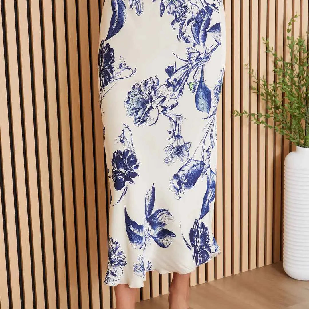 Sketch Floral Silky Midi Skirt