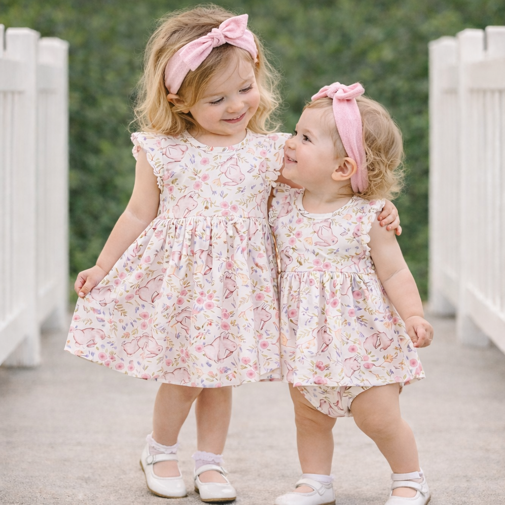 Bunny Blooms Baby Girl's Bamboo Skirted Bodysuit