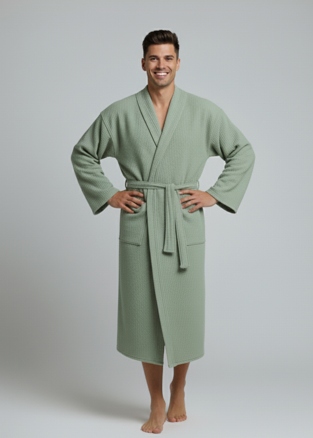 Organic turkish cotton waffle bathrobe – lightweight spa robe for men & women
