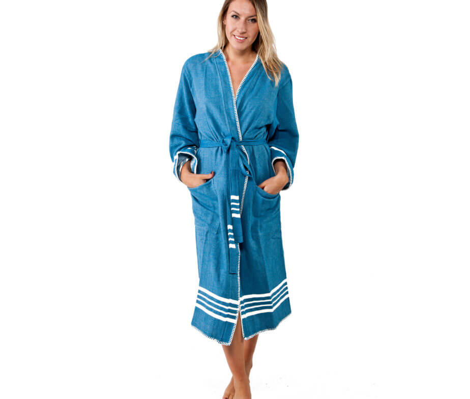 Buldano Organic Turkish Cotton Kimono Bathrobe — Lightweight Spa & Home Robe