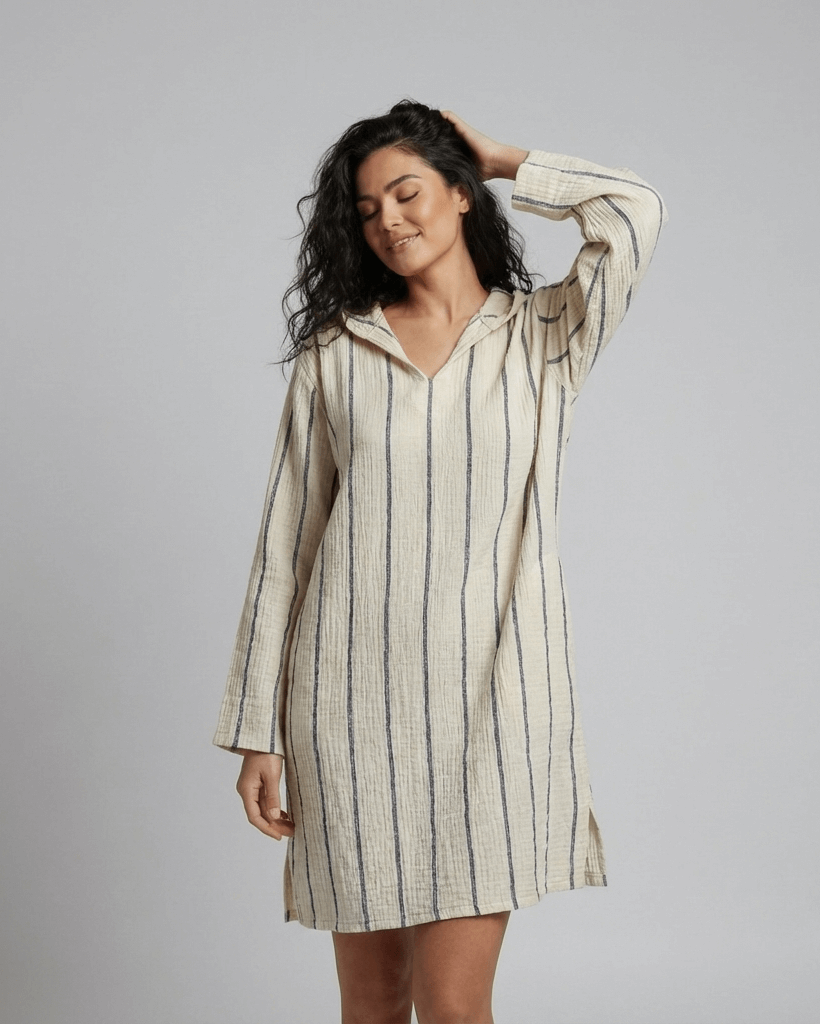 Long Sleeve Linen-Cotton Poncho Beach Cover-Up