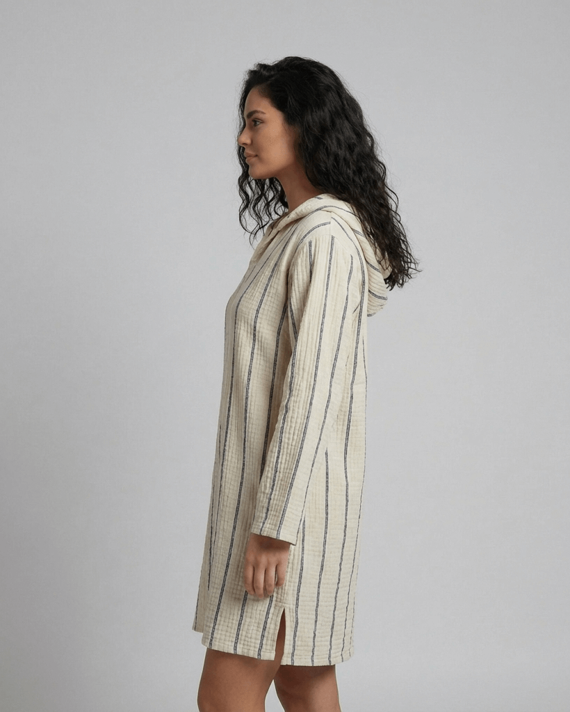 Long Sleeve Linen-Cotton Poncho Beach Cover-Up