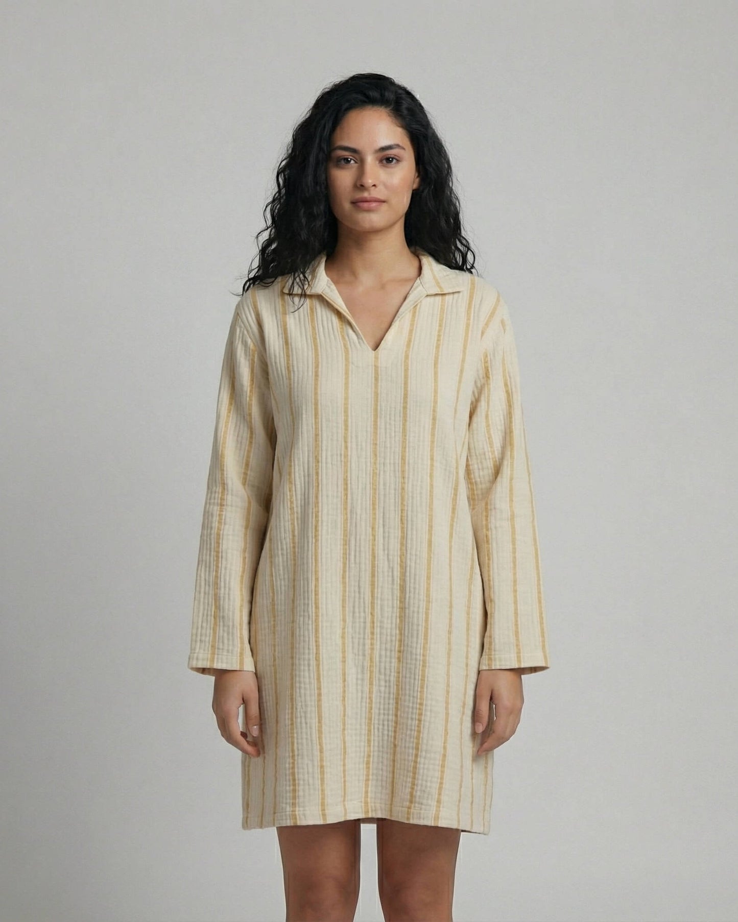 Long Sleeve Linen-Cotton Poncho Beach Cover-Up
