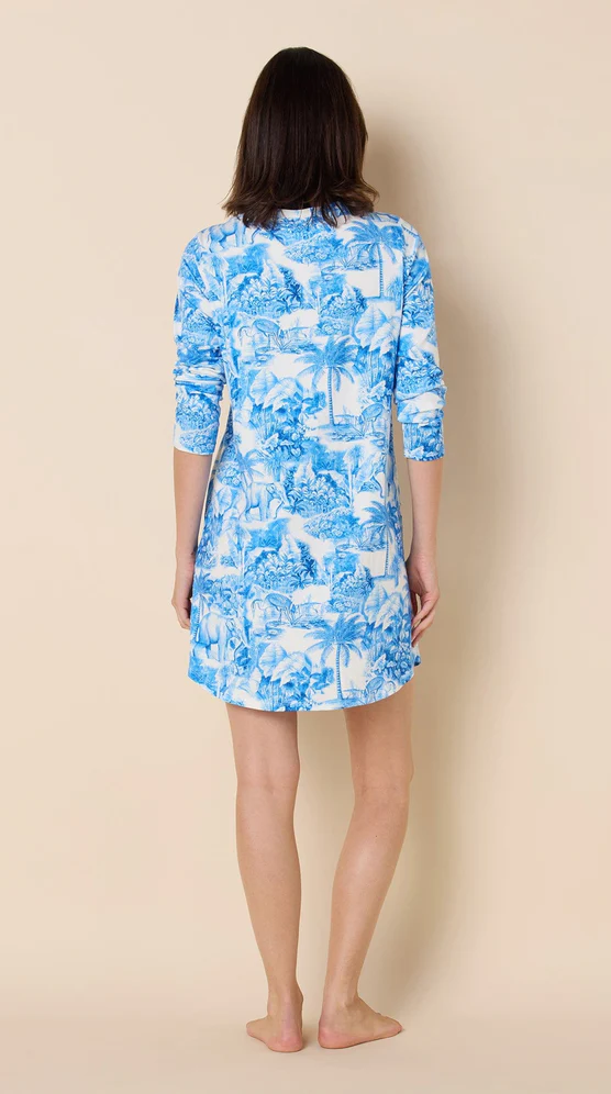 Palm Grove Toile Pima Knit Long-Sleeved Sleep Shirt | The Cat's Pajamas