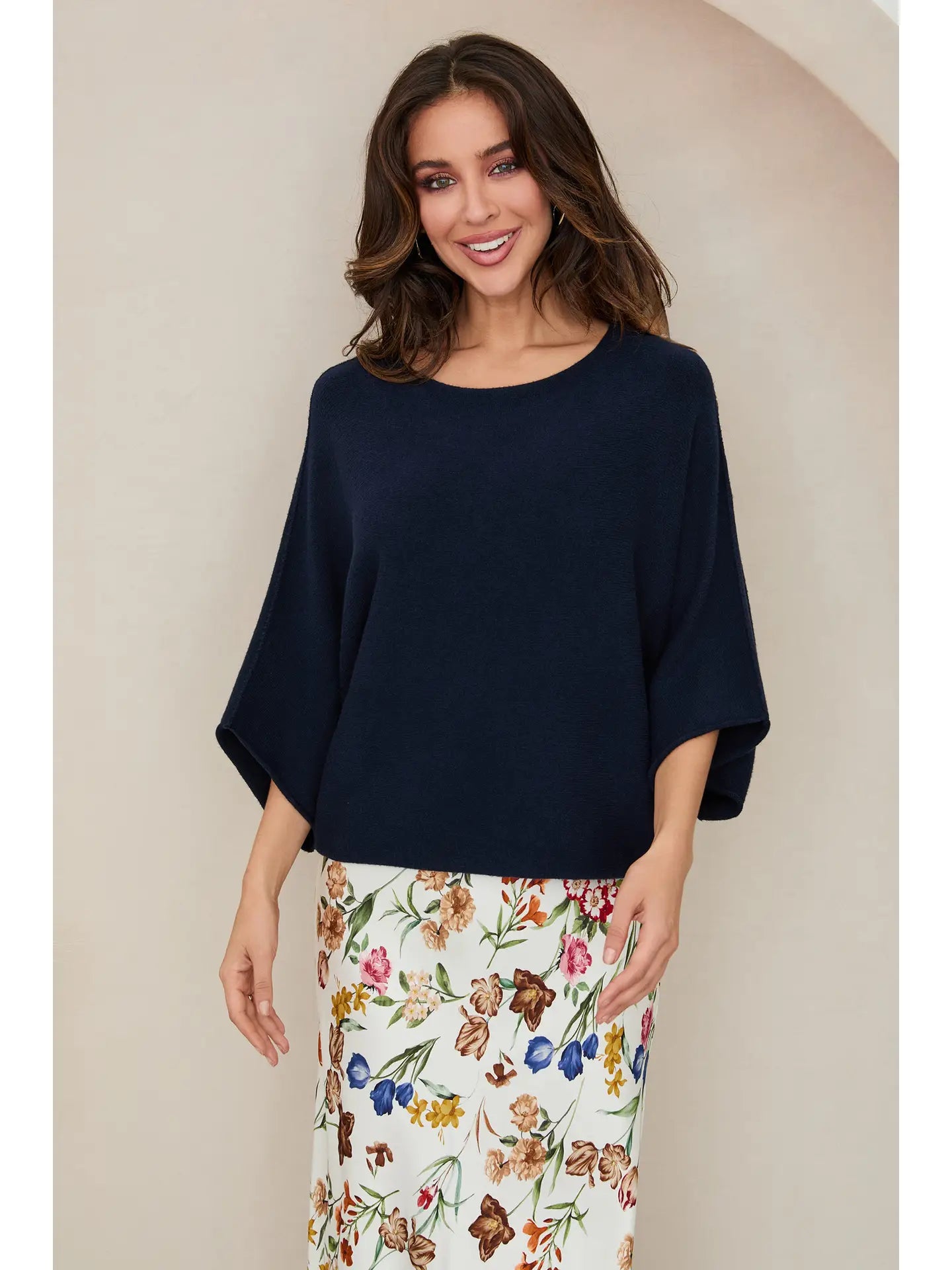 Crew neck batwing sleeve knit top | milio milano