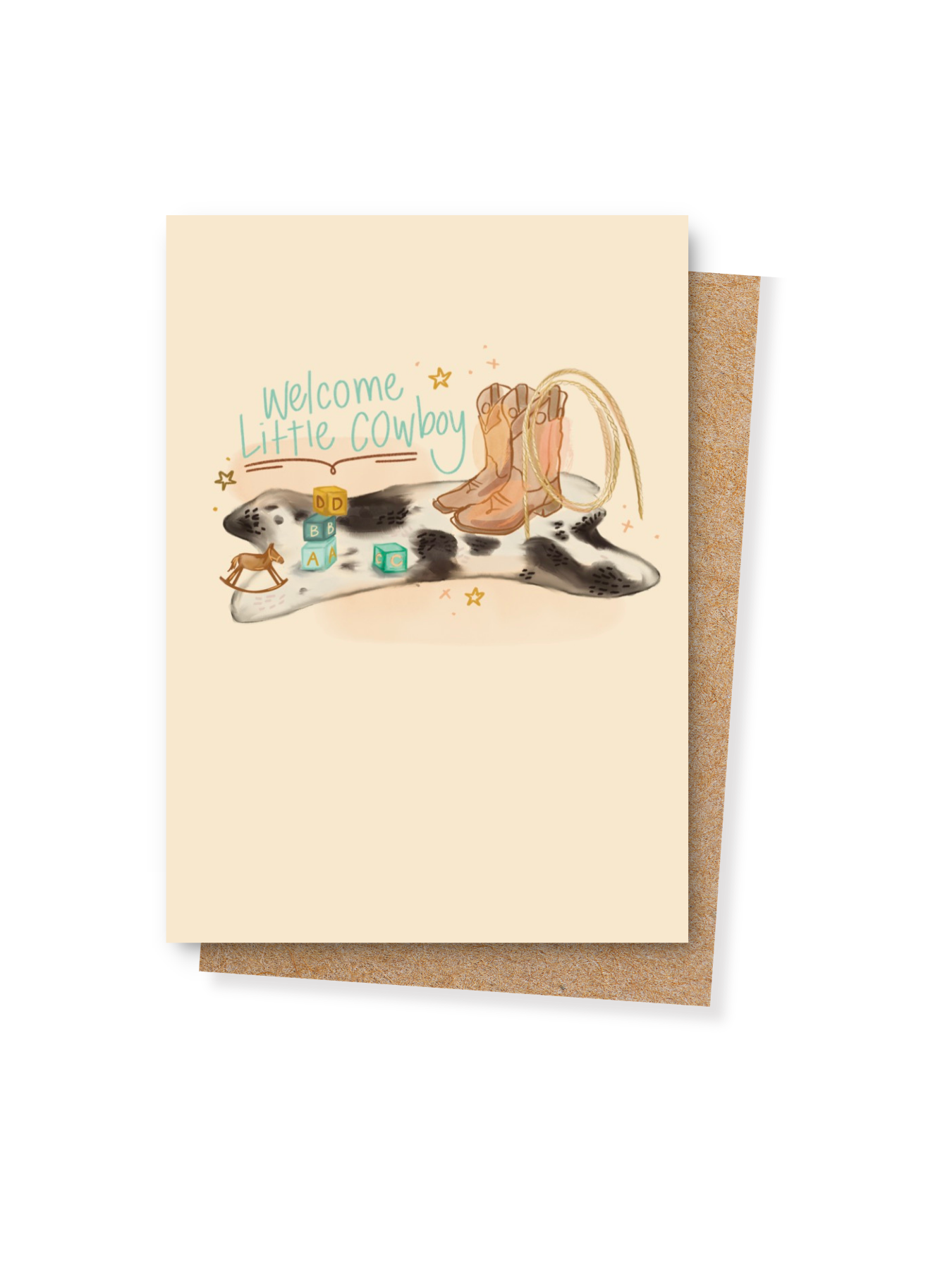 Welcome Little Cowboy Baby Card – Hand-Illustrated Greeting Card by Tirzah Lane