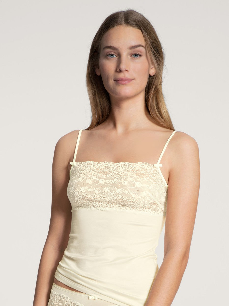 Calida Spaghetti Strap Top with Lace — Cream