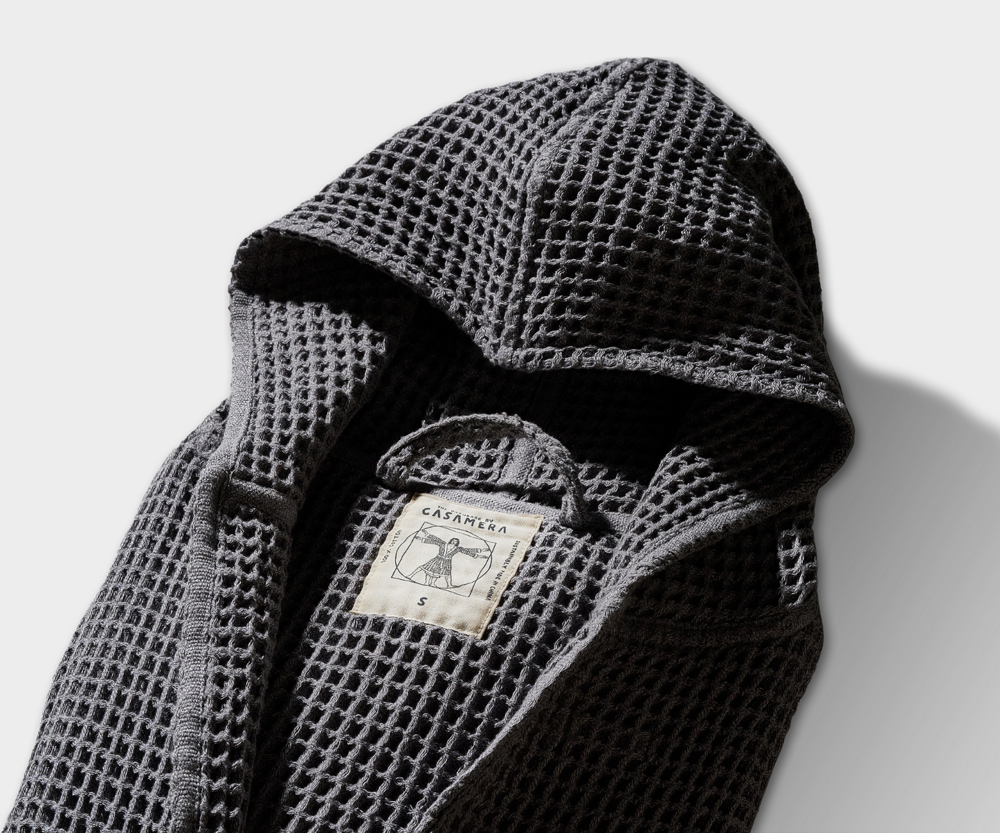 Honeycomb Cotton Bathrobe | Hooded Robe with Pockets in Charcoal