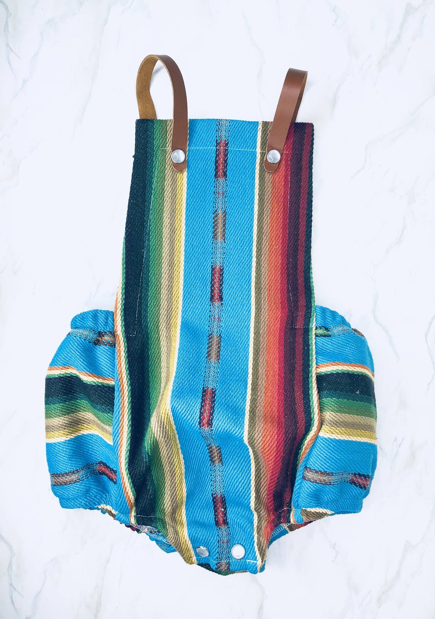 Leather Strap Bubble Romper Turquoise