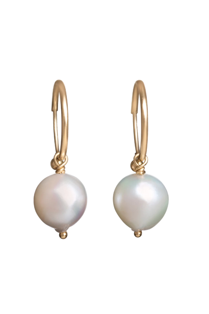 White Japanese Baroque Pearl Endless Hoops 8-9mm 14k | Gabrielle Sanchez