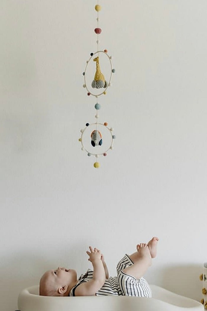 Giraffe & Elephant Wool Hoop Ceiling Mobile