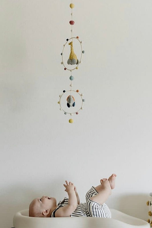 Giraffe & Elephant Wool Hoop Ceiling Mobile