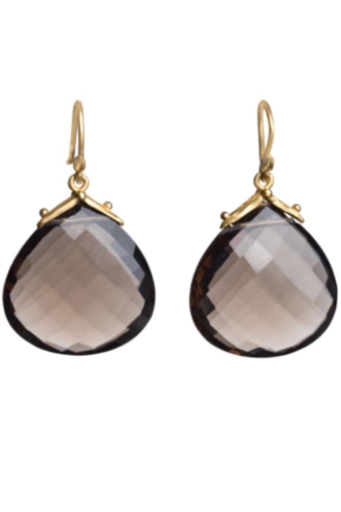 Gabrielle Sanchez Flat Faceted Smoky Quartz Teardrop Earring 20x20mm,18k