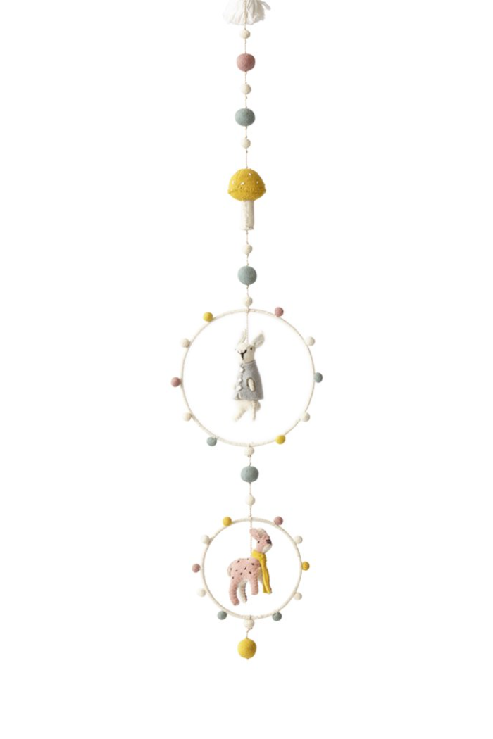 Giraffe & Elephant Wool Hoop Ceiling Mobile