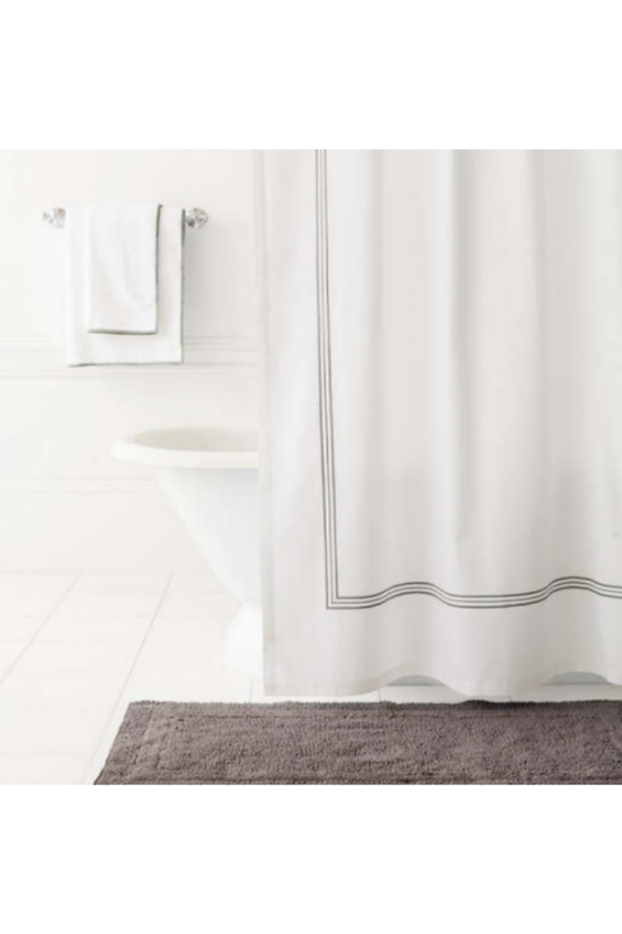 Trio Shale Shower Curtain — White Cotton with Grey Embroidery | Annie Selke