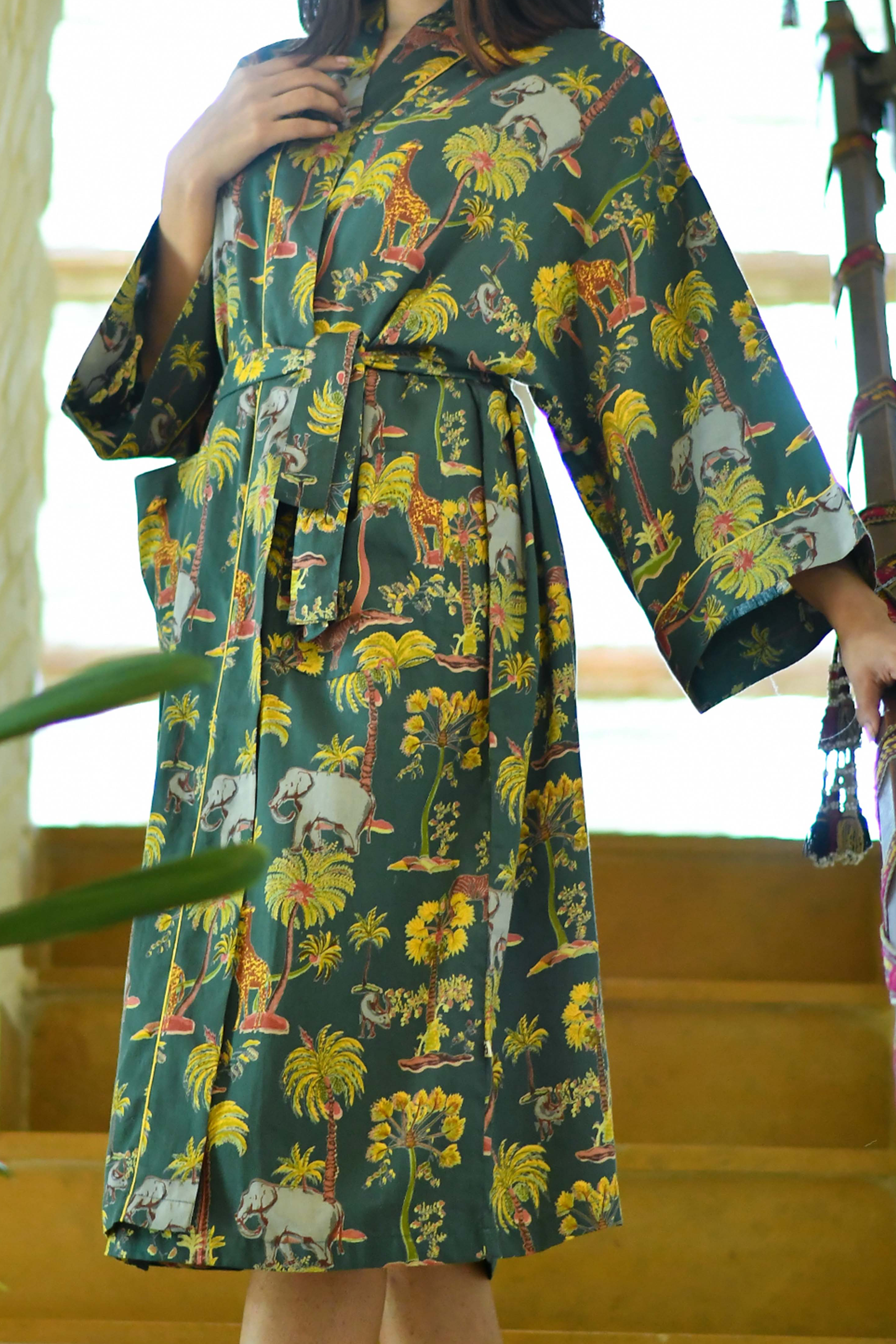 Safari Topiary Green Kimono