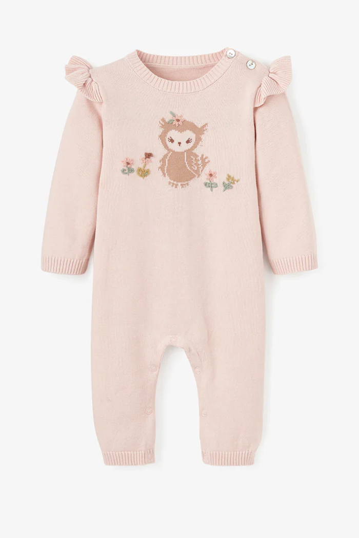 Owl Cotton Knit Jumpsuit | Elegant Baby