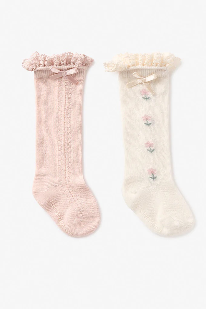 Floral Knee-High Non-Slip Baby Socks 2-Pack | Elegant Baby