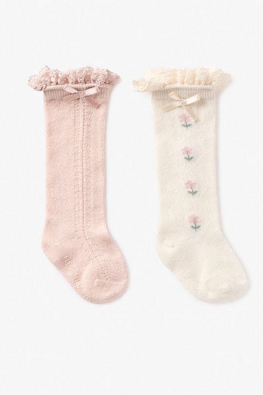 Floral Knee-High Non-Slip Baby Socks 2-Pack | Elegant Baby