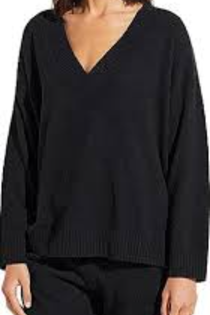 Eberjey Recycled Boucle V Neck Sweater Black - detail