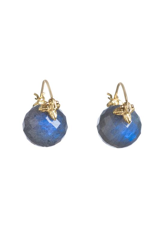 12mm Round Faceted Labradorite 18k Flyer Earrings | Gabrielle Sanchez