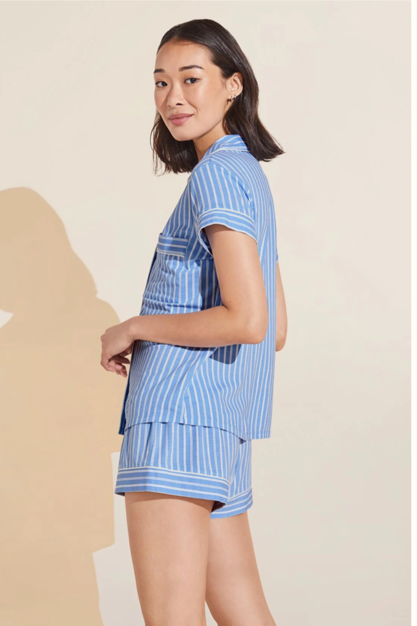 Eberjey Gisele Relaxed Short PJ Set — Nordic Blue & White Stripe
