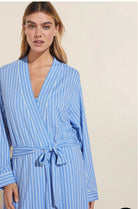 Eberjey Gisele Long Robe — Nordic Blue & White Stripes