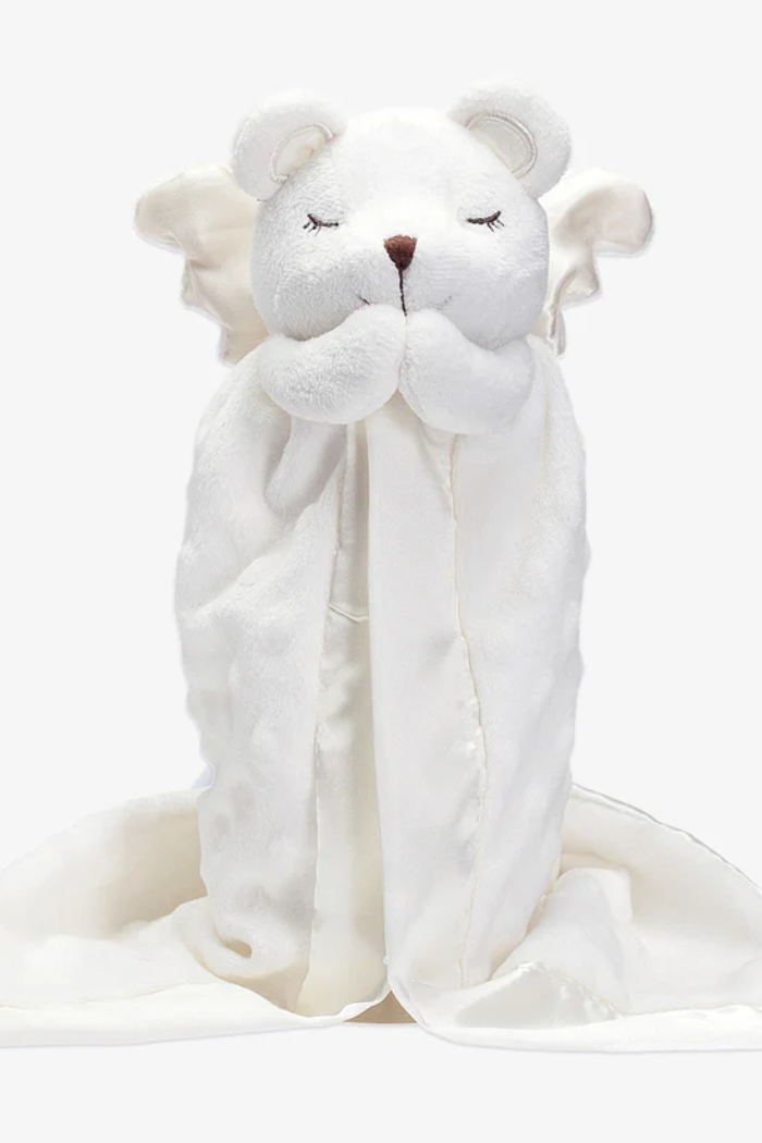 MINKY DOT PRAYER BEAR BABY SECURITY BLANKET